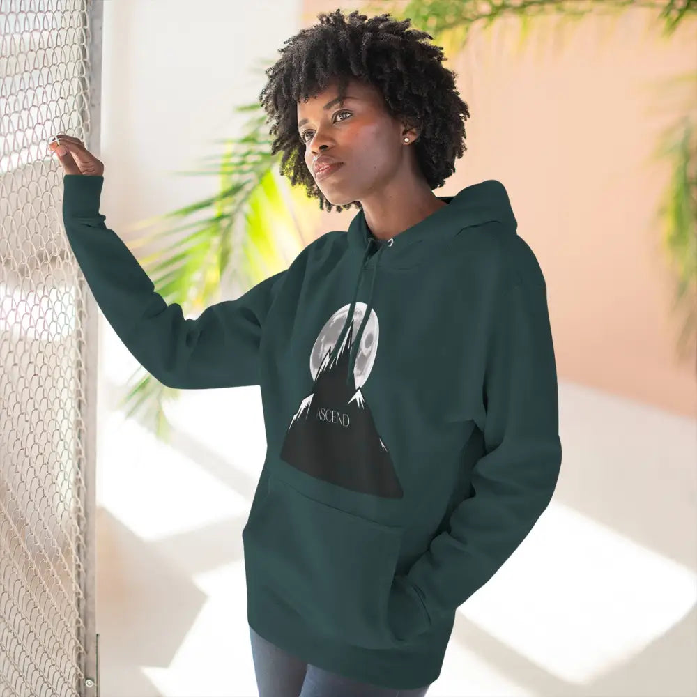 Mountain Scene Fleece Unisex Hoodie Ascend Cozy Outdoor Sweatshirt for Nature Lovers Gifts Hikers Adventure Apparel
