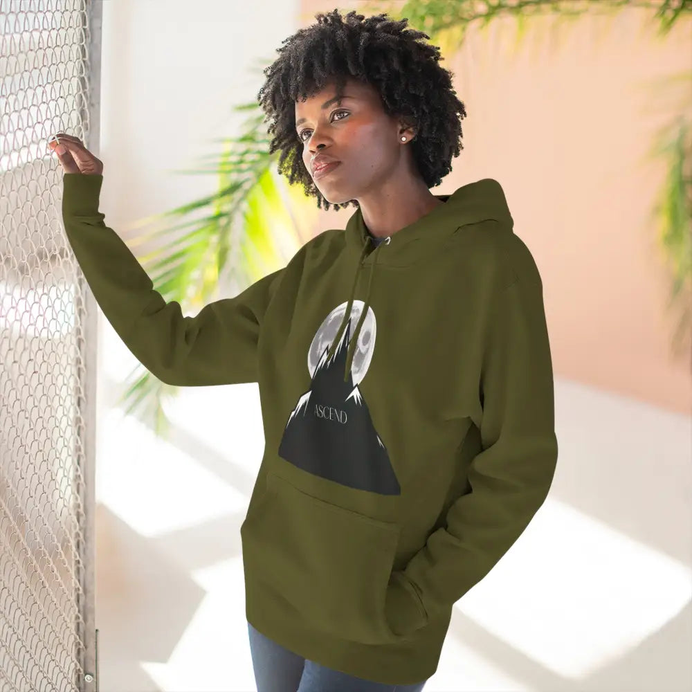 Mountain Scene Fleece Unisex Hoodie Ascend Cozy Outdoor Sweatshirt for Nature Lovers Gifts Hikers Adventure Apparel