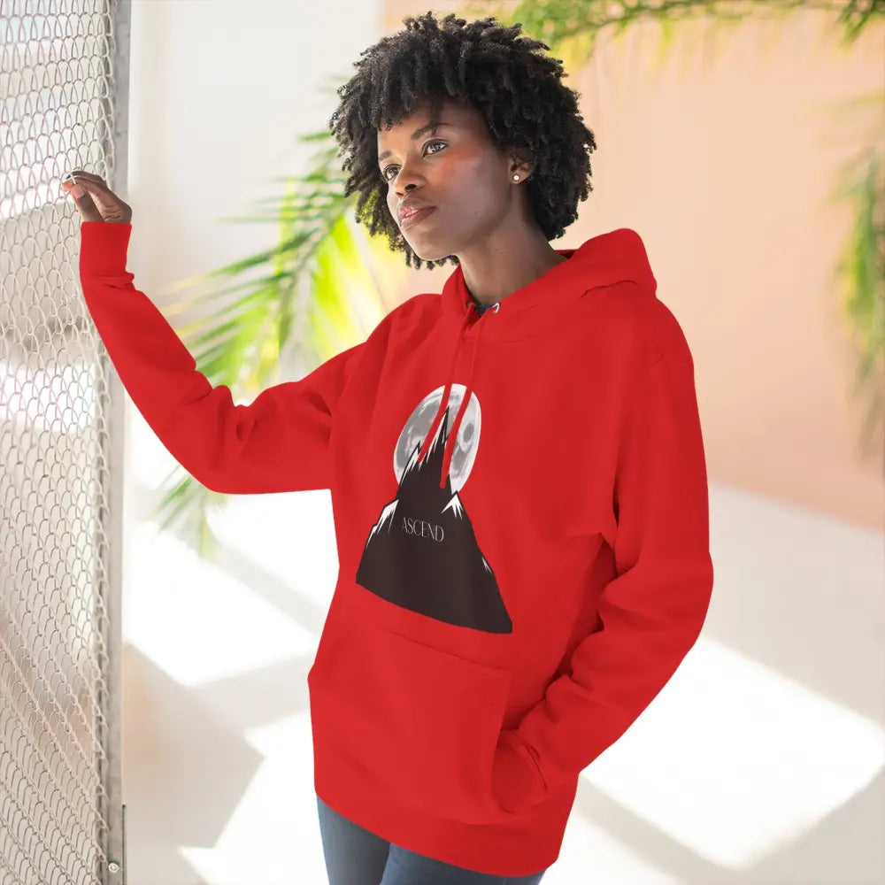 Mountain Scene Fleece Unisex Hoodie Ascend Cozy Outdoor Sweatshirt for Nature Lovers Gifts Hikers Adventure Apparel
