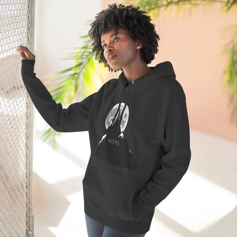Mountain Scene Fleece Unisex Hoodie Ascend Cozy Outdoor Sweatshirt for Nature Lovers Gifts Hikers Adventure Apparel