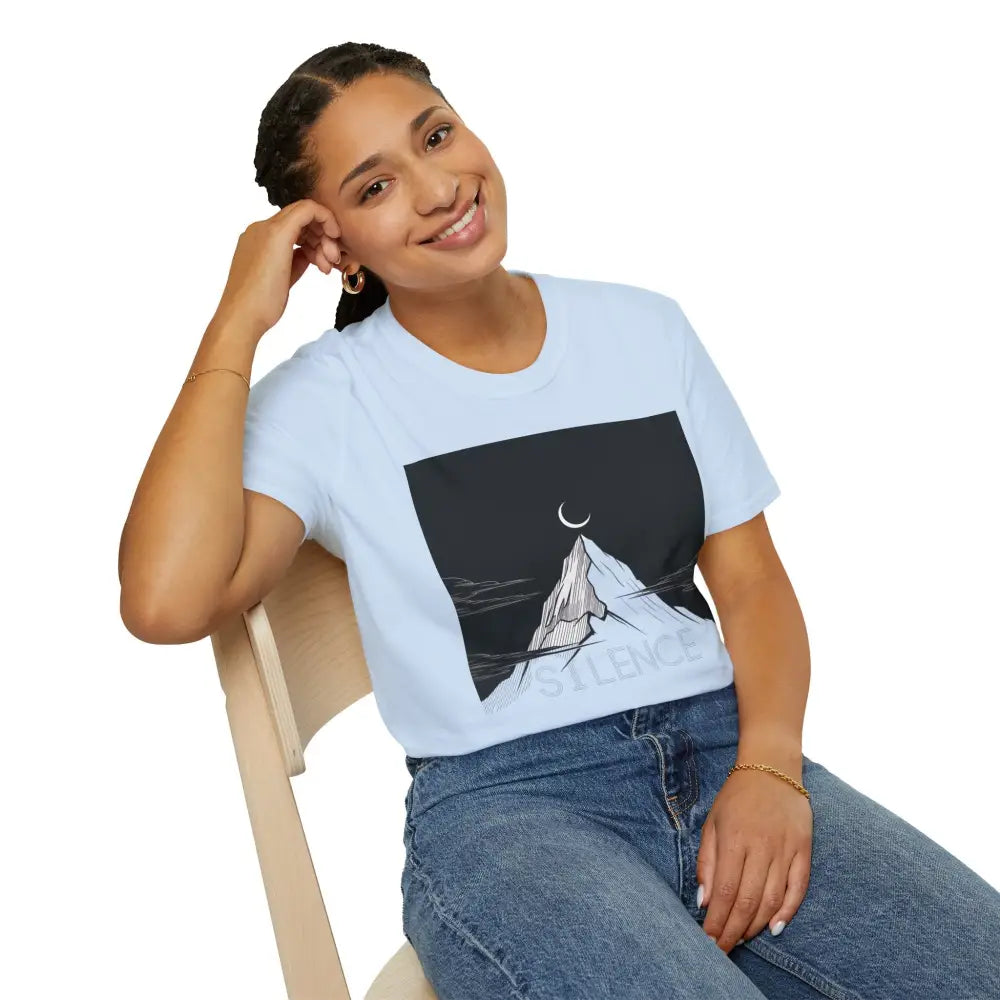 Mountain Silence Unisex Softstyle T Shirt Adventure Tee Nature Lover Gift Travel Minimalist Design Outdoors Apparel