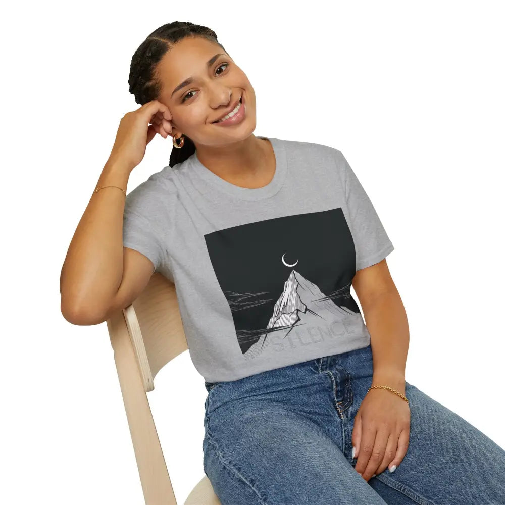 Mountain Silence Unisex Softstyle T Shirt Adventure Tee Nature Lover Gift Travel Minimalist Design Outdoors Apparel
