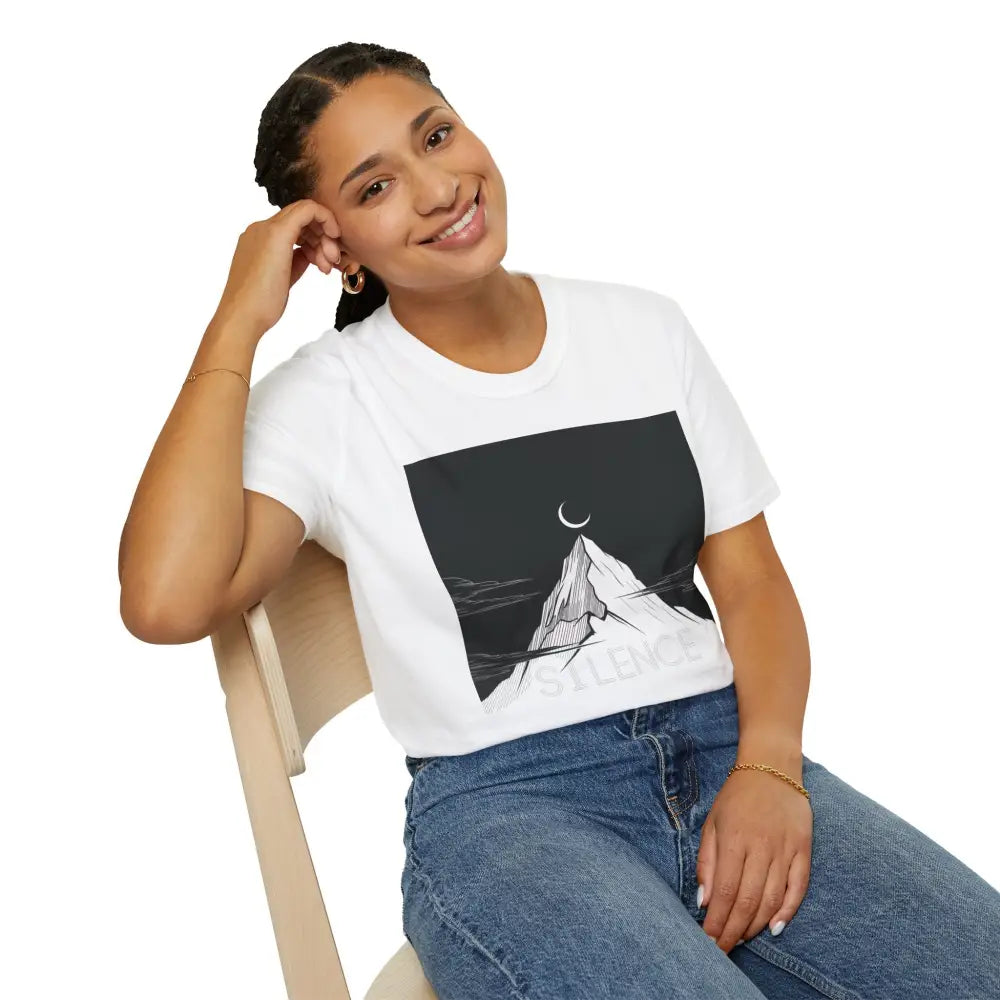 Mountain Silence Unisex Softstyle T Shirt Adventure Tee Nature Lover Gift Travel Minimalist Design Outdoors Apparel