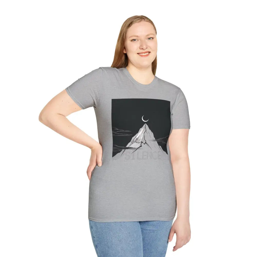 Mountain Silence Unisex Softstyle T Shirt Adventure Tee Nature Lover Gift Travel Minimalist Design Outdoors Apparel
