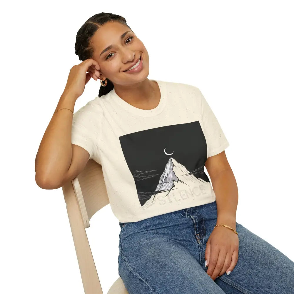 Mountain Silence Unisex Softstyle T Shirt Adventure Tee Nature Lover Gift Travel Minimalist Design Outdoors Apparel