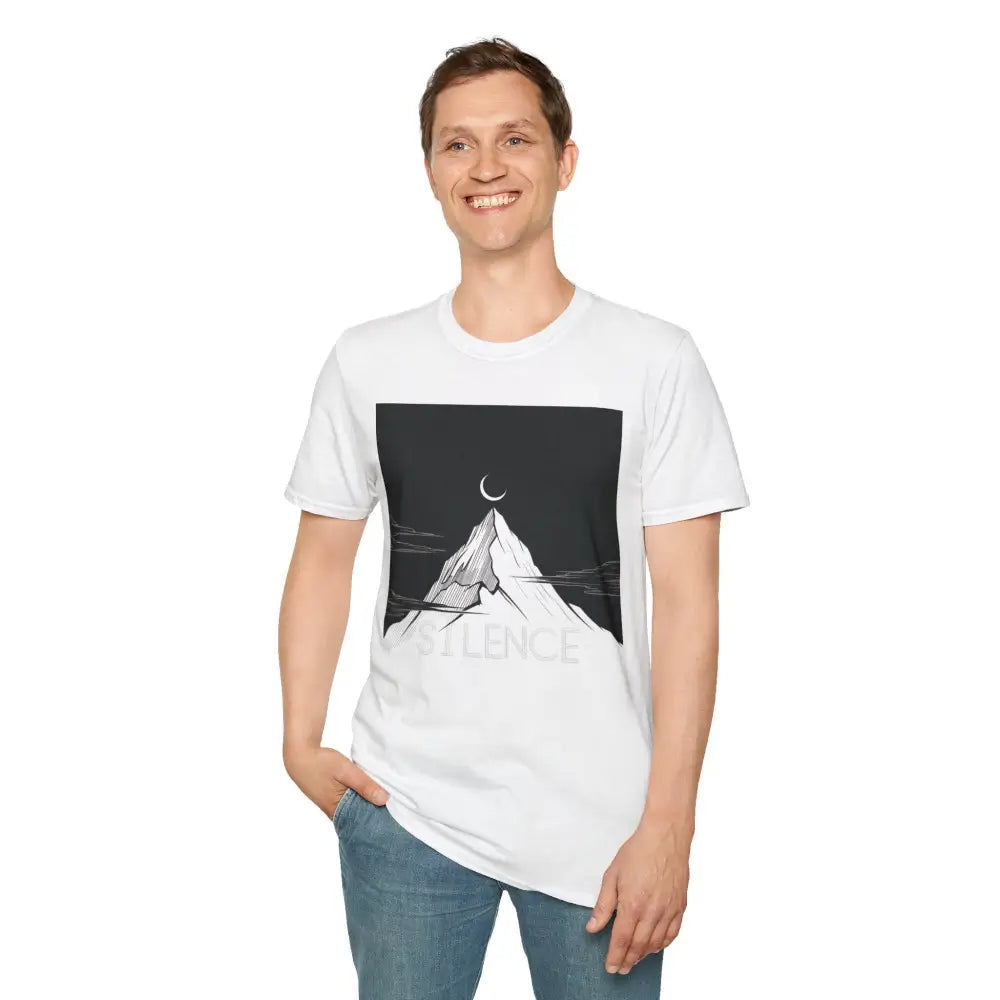 Mountain Silence Unisex Softstyle T Shirt Adventure Tee Nature Lover Gift Travel Minimalist Design Outdoors Apparel
