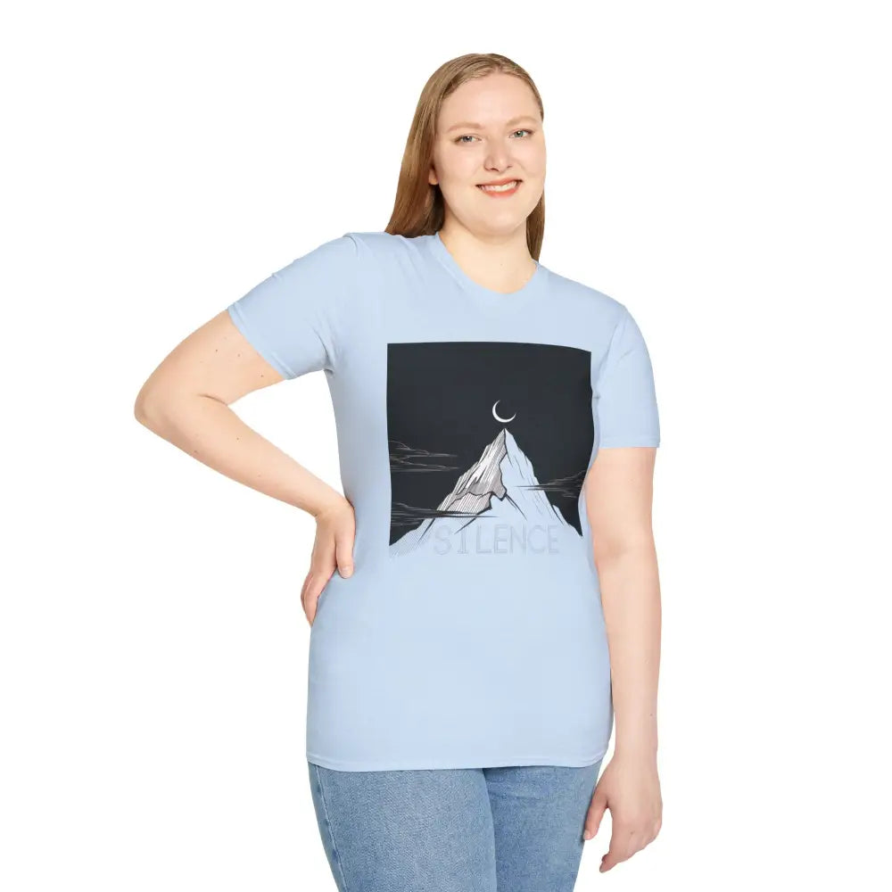 Mountain Silence Unisex Softstyle T Shirt Adventure Tee Nature Lover Gift Travel Minimalist Design Outdoors Apparel