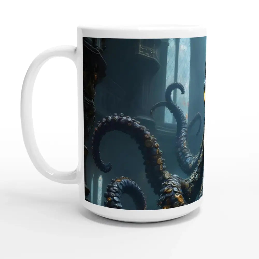 White mug with octopus design from PixiOnyx Leviathan Morning Upgrade collection