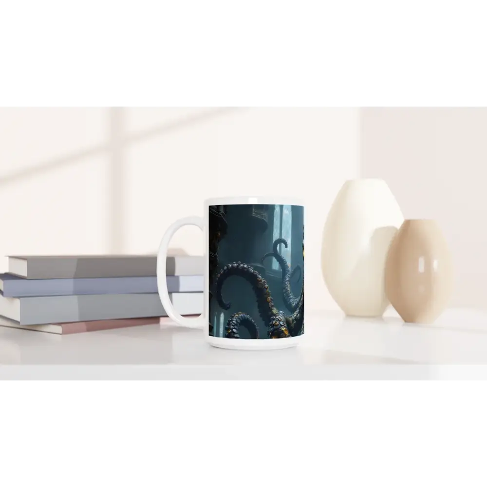 Tentacled mug from PixiOnyx Leviathan Morning Upgrade series with clocktopus design