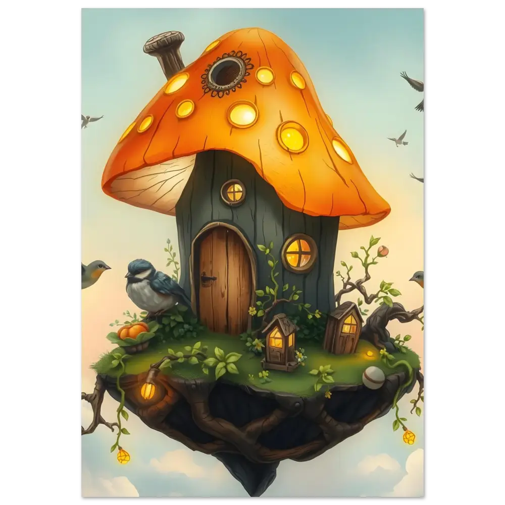 Whimsical Mushroom Skyhouse on floating island an artistic PixiOnyx Fine Art Print