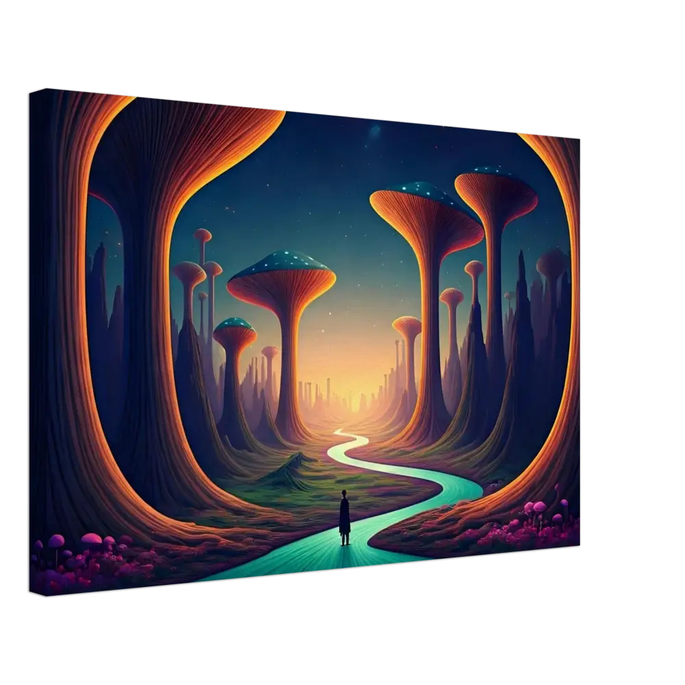 Surreal landscape canvas art featuring Mushroom Valley in PixiOnyx Surreal Nature Wall Art