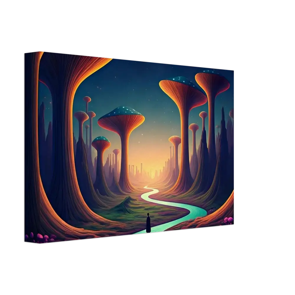 Surreal alien landscape with winding river for Mushroom Valley Mindwalk canvas print