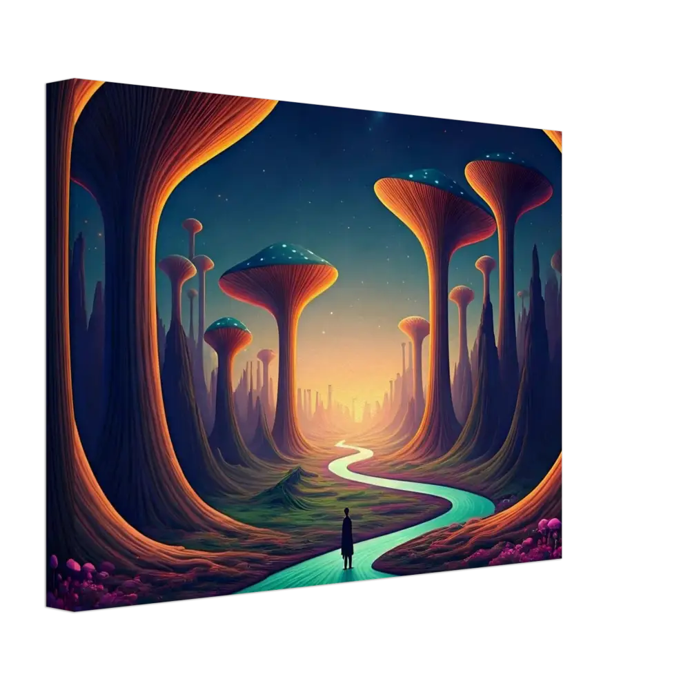 Surreal landscape canvas art for Mushroom Valley Mindwalk wall decor by PixiOnyx