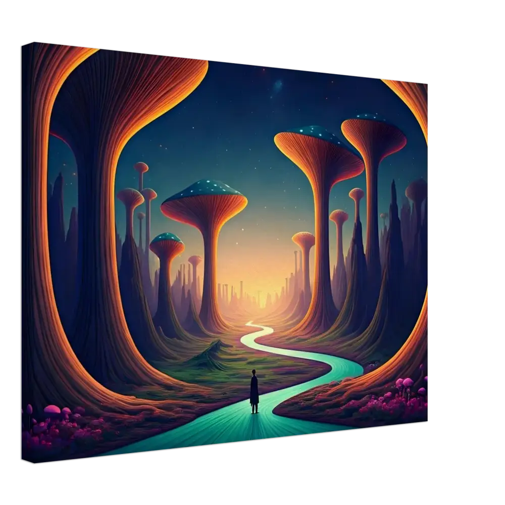 Surreal alien landscape canvas print Mushroom Valley Mindwalk by PixiOnyx Surreal Nature Wall Art