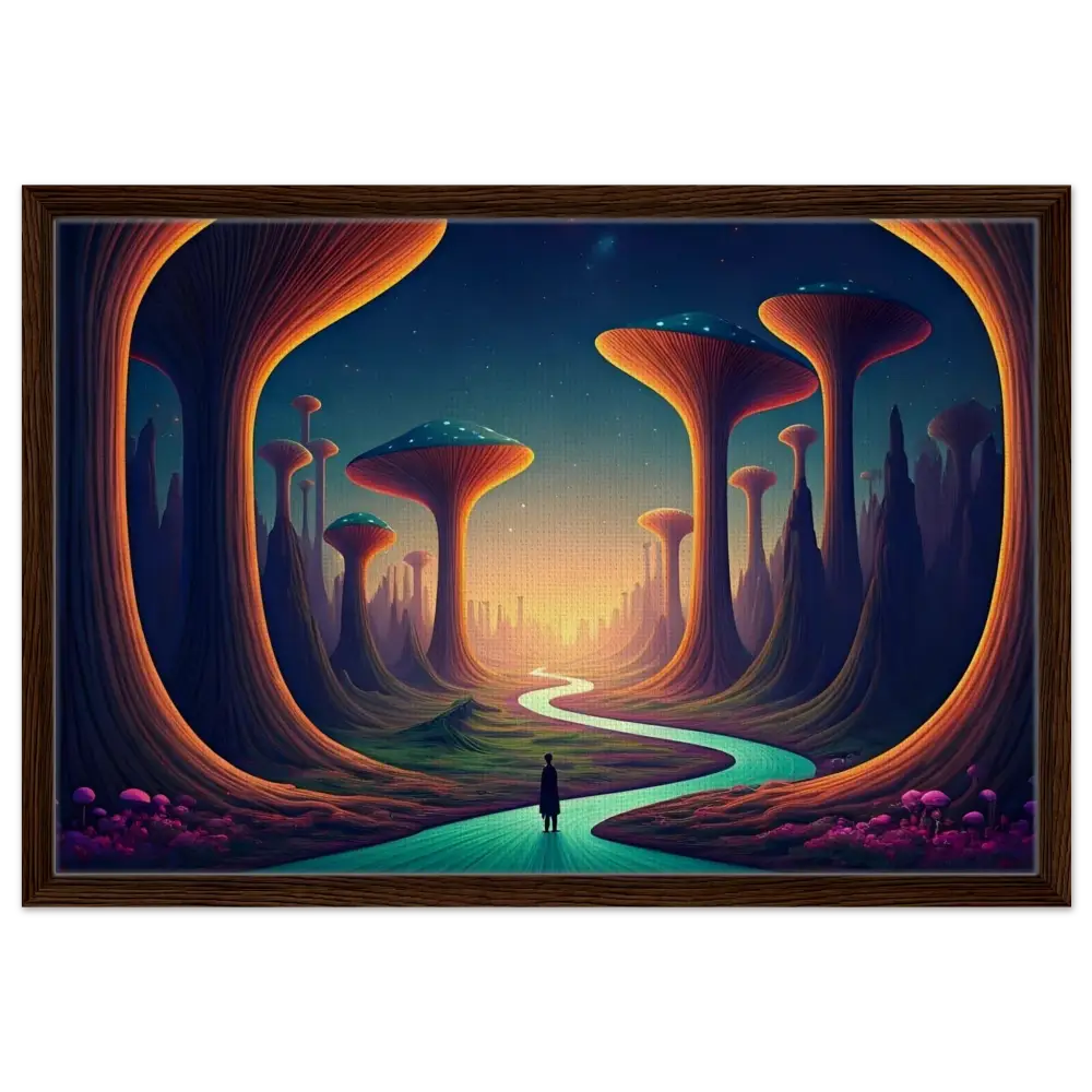 Framed alien landscape painting from Mushroom Valley Mindwalk Canvas Art by PixiOnyx