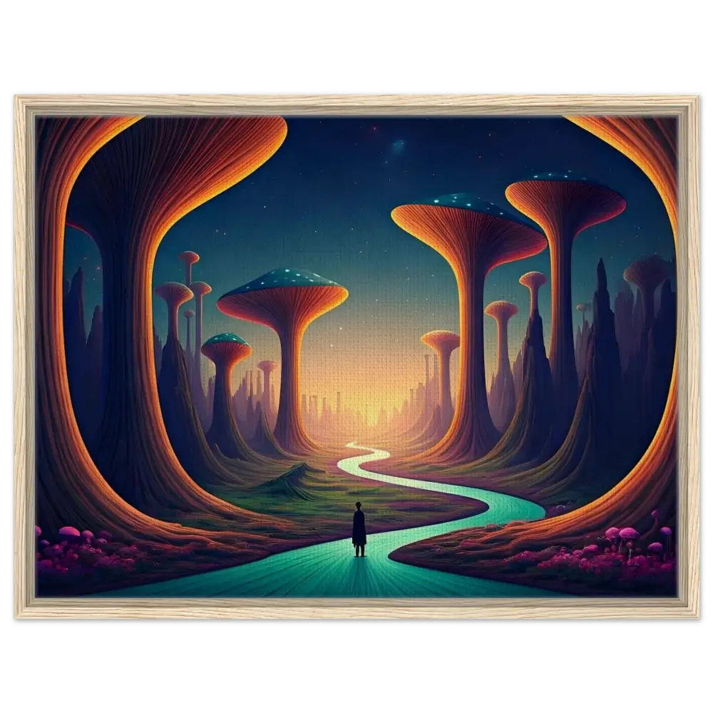 Framed alien landscape painting from Mushroom Valley Mindwalk Canvas Art on PixiOnyx Dreamworld