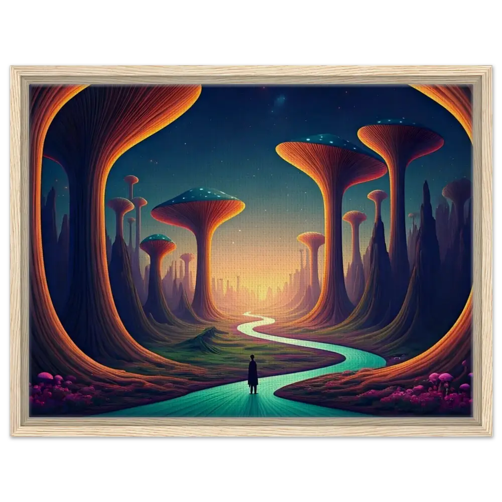 Framed Alien Landscape Painting from Mushroom Valley Mindwalk Canvas Art by PixiOnyx