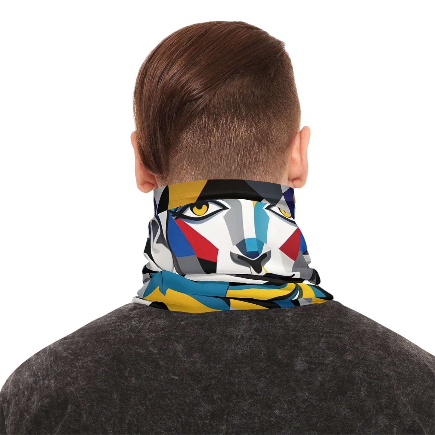 Colorful geometric face covering from PixiOnyx Abstract Armor Series Neck Gaiter