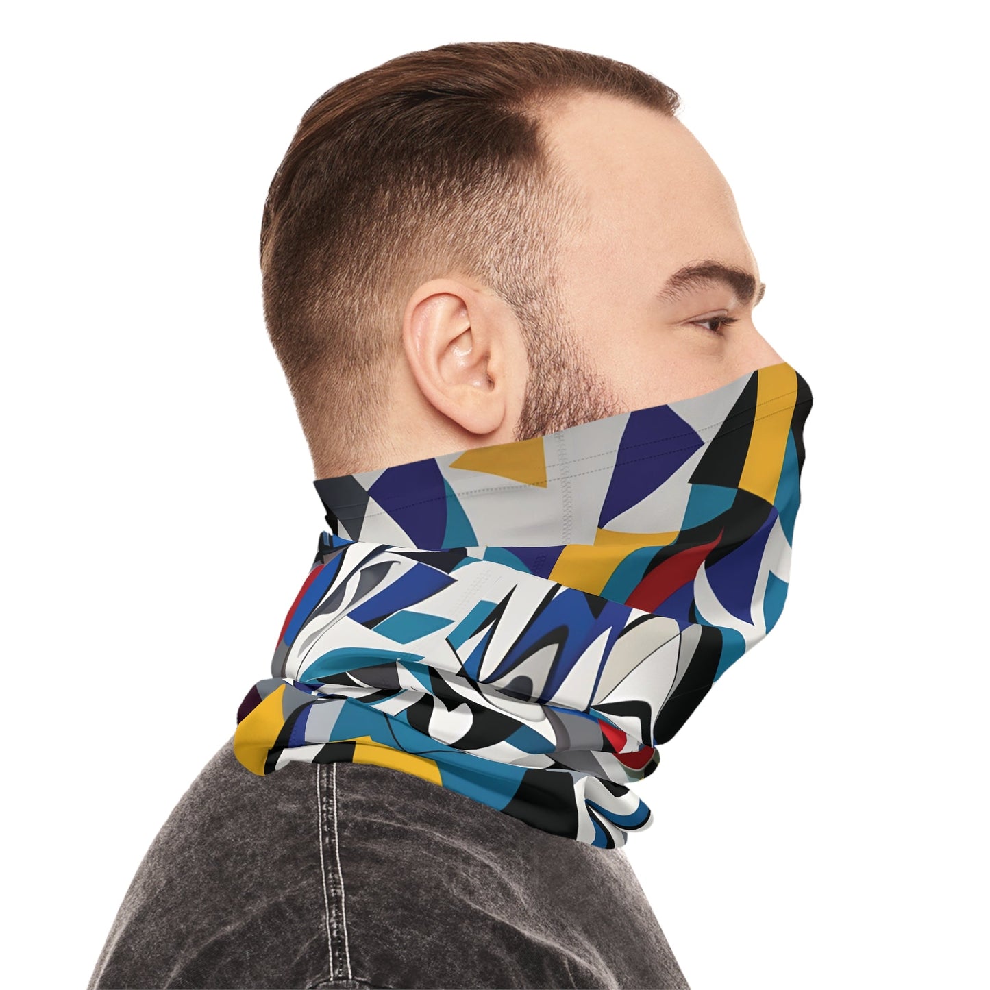 Colorful geometric face covering from PixiOnyx Fragmented Muse Armor Series