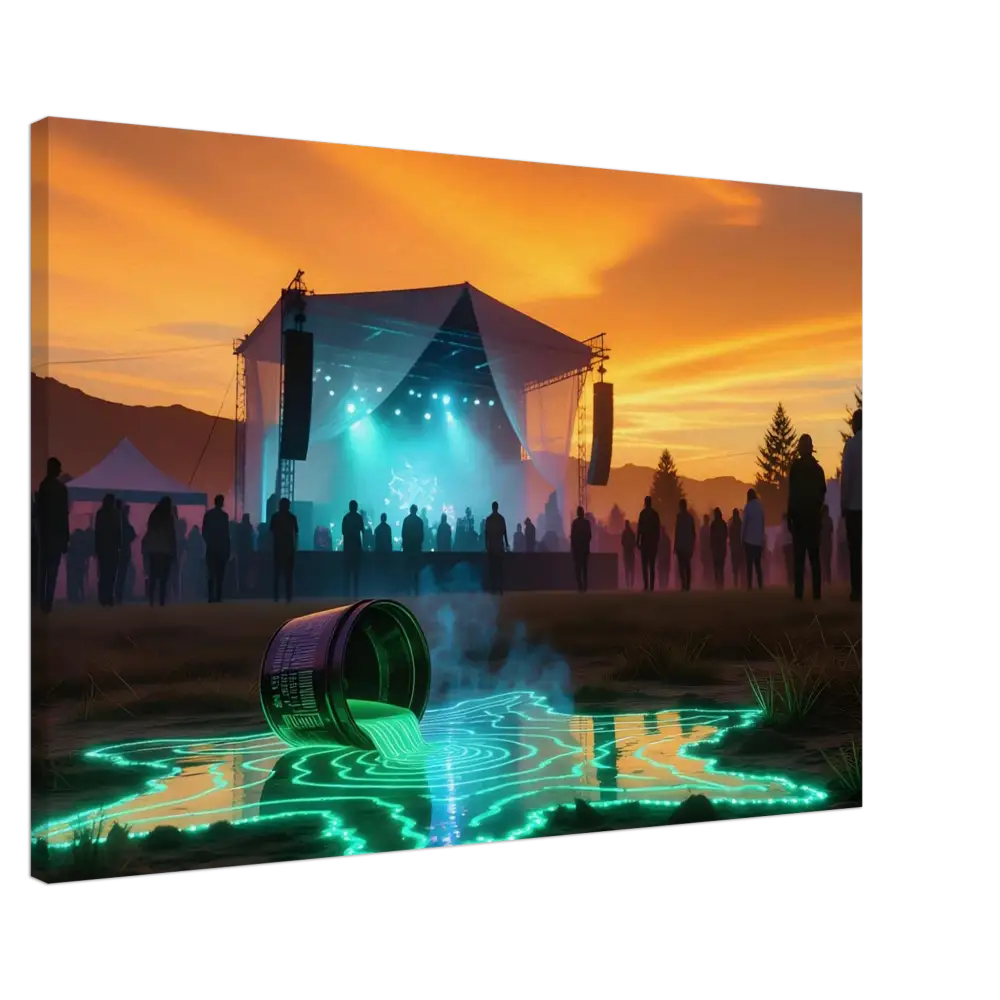 Canvas print of a vibrant music festival scene on the Neon Spill Festival Canvas from PixiOnyx