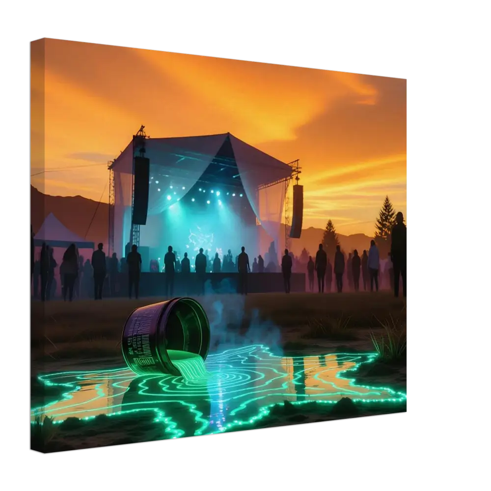 Canvas print of a music festival with spilled liquid for Neon Spill Festival Canvas by PixiOnyx