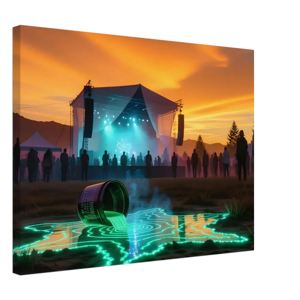Canvas print of a music festival with spilled neon paint for Neon Spill Festival Canvas