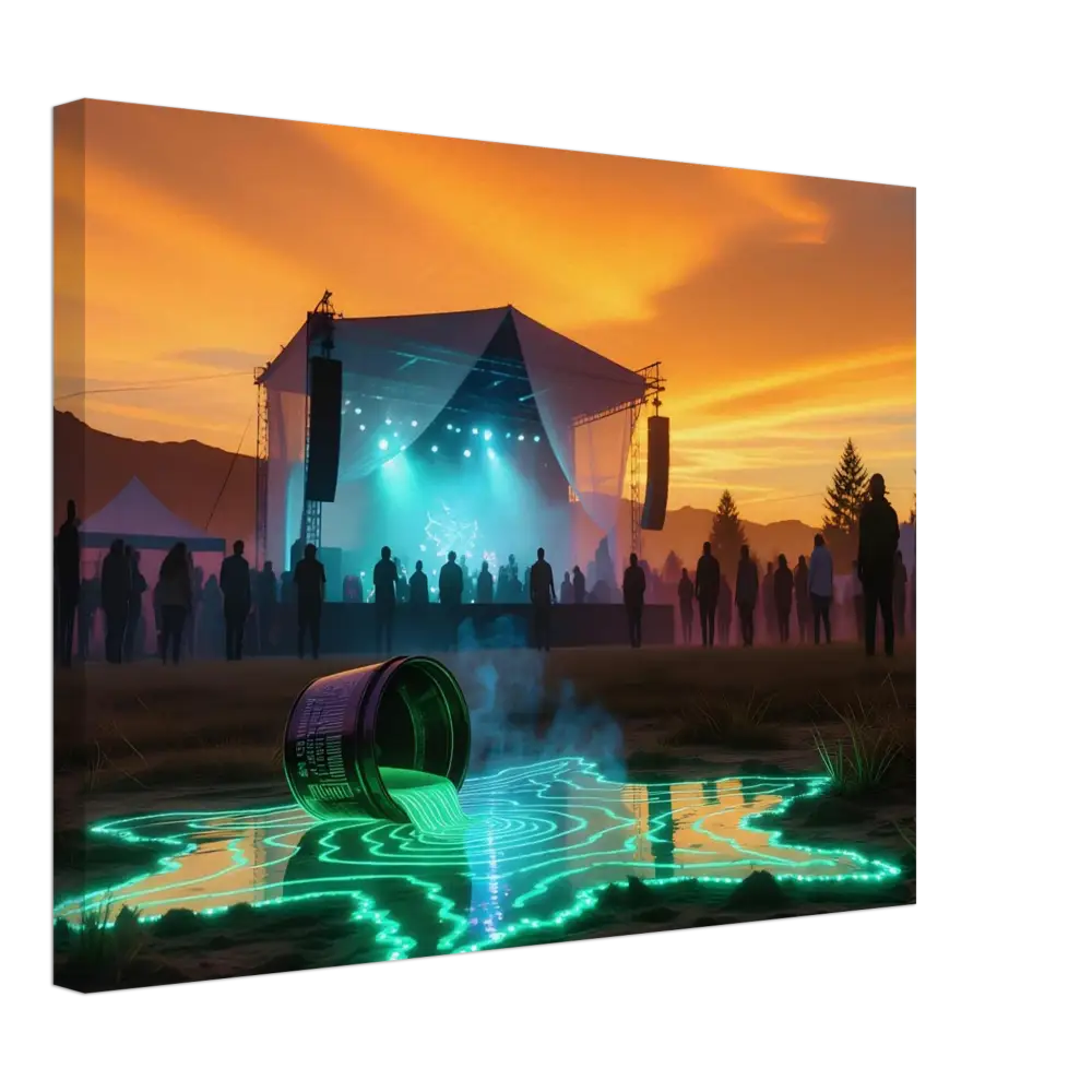 Canvas print of a concert scene with spilled neon liquid for Neon Spill Festival Canvas