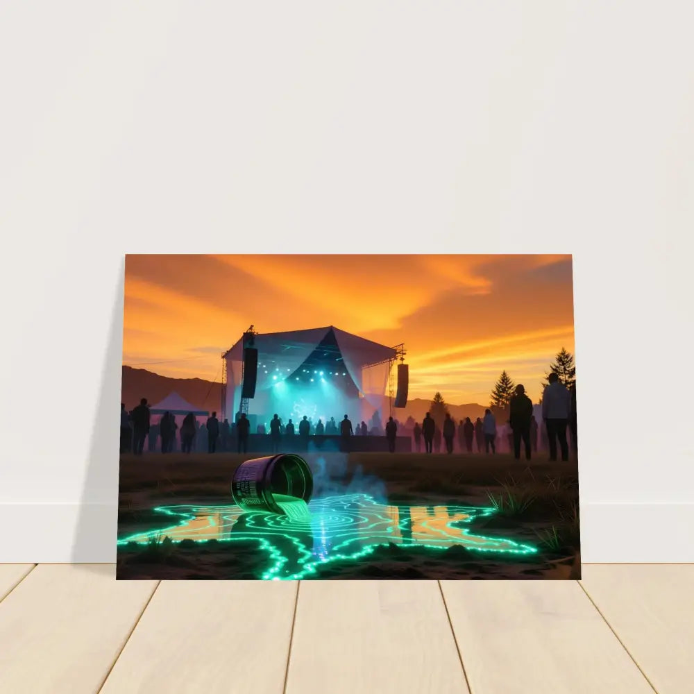 Framed Neon Spill Festival Poster featuring spilled neon liquid and cosmic sound theme