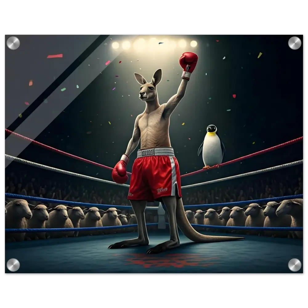 Victorious Boxing Kangaroo Acrylic Print from PixiOnyx Clarity Combat Display