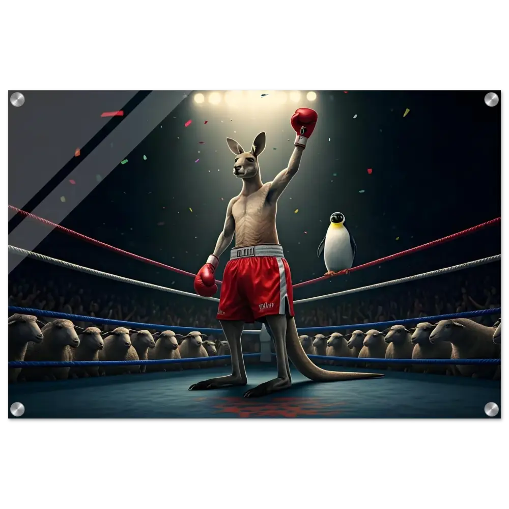 Victorious boxing kangaroo acrylic print from Outback Undisputed PixiOnyx Combat Display