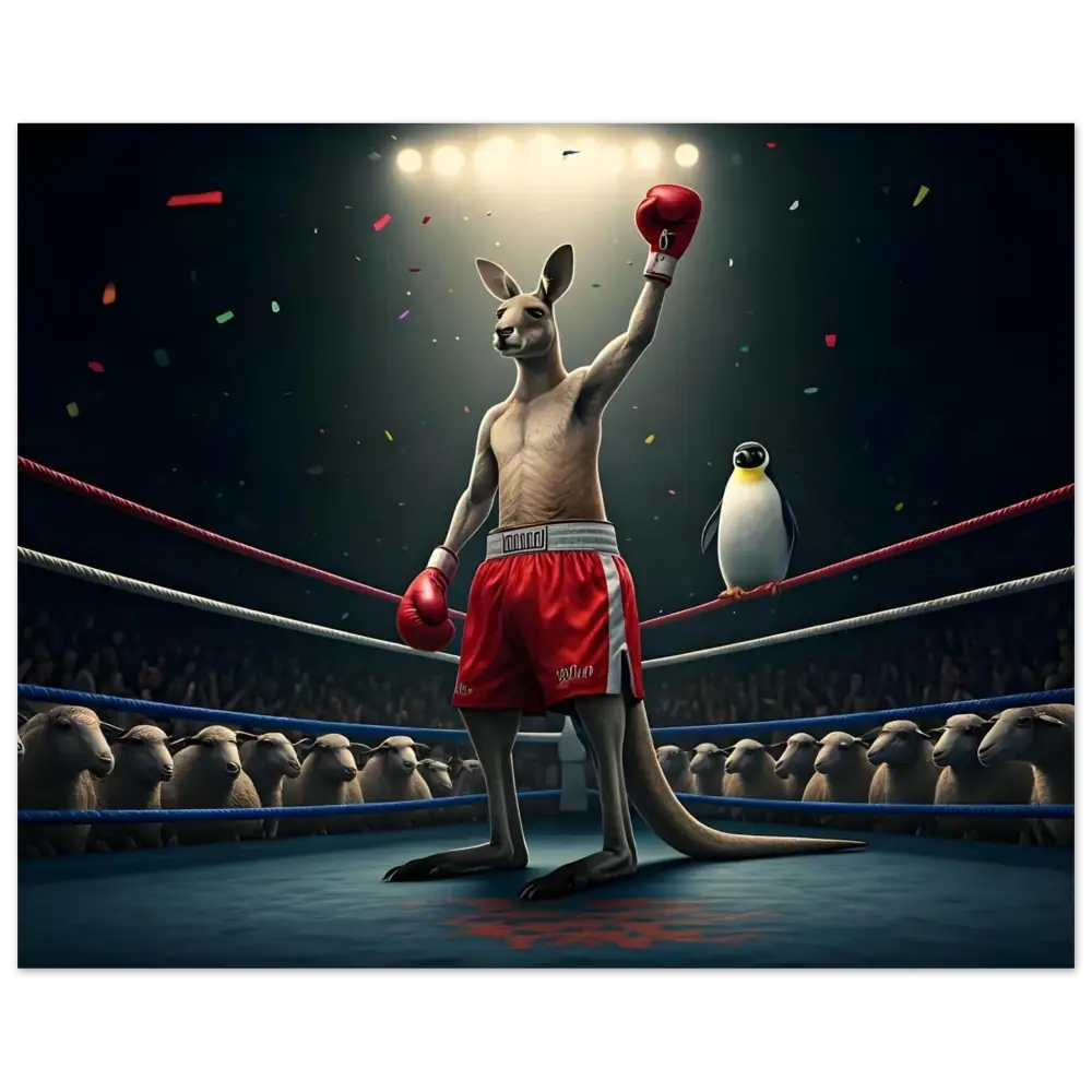 Victorious boxing kangaroo aluminum print on PixiOnyx Glossed Knockout Panel
