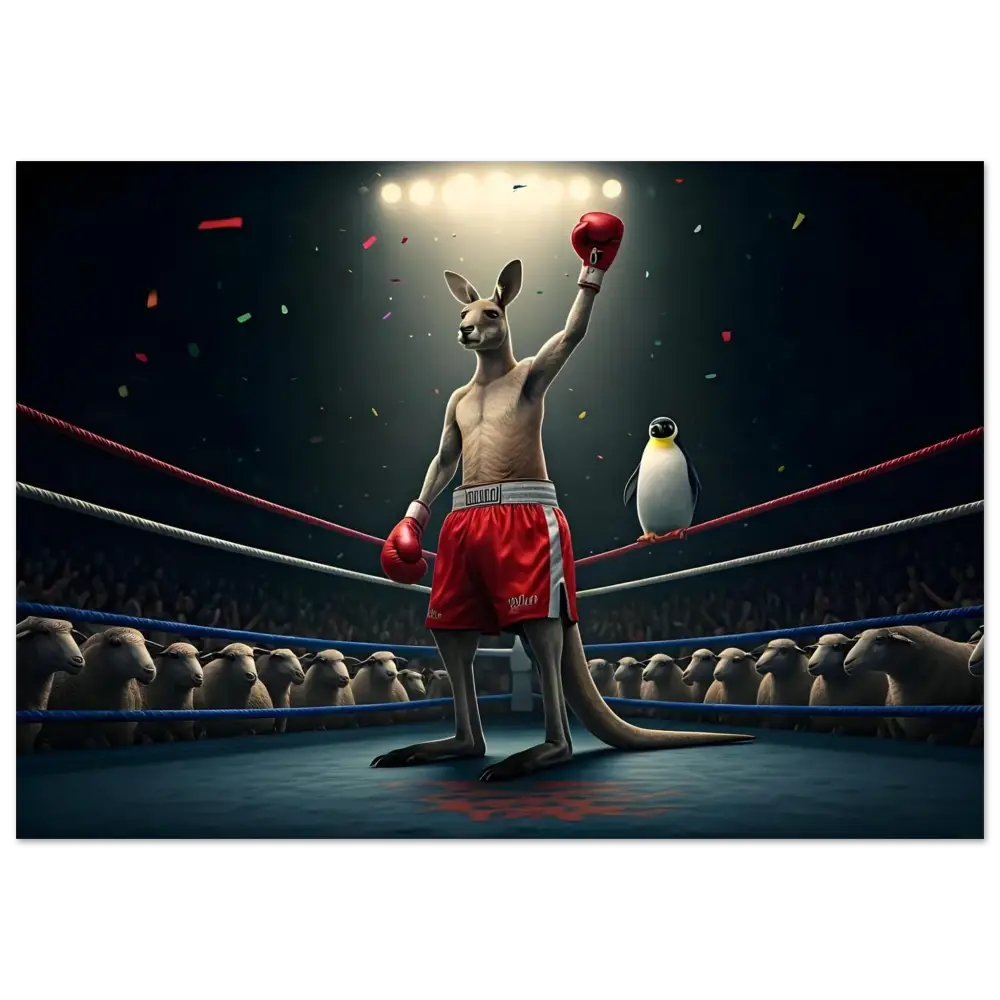 Victorious Kangaroo Boxer Aluminum Print from Outback Undisputed PixiOnyx Glossed Panel