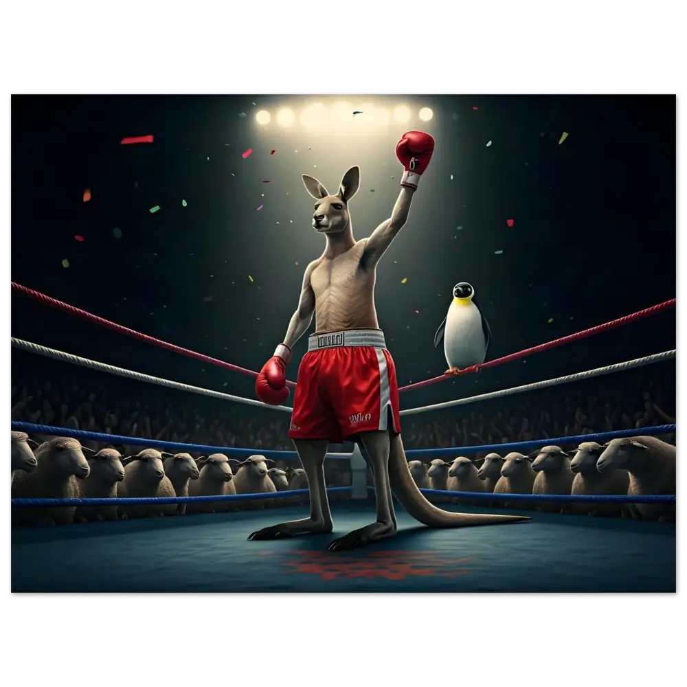 Victorious boxing kangaroo aluminum print on PixiOnyx Glossed Knockout Panel