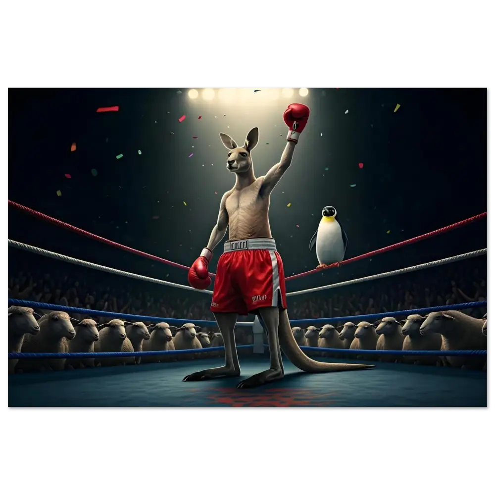 Victorious kangaroo boxer on Outback Undisputed Aluminum Print by PixiOnyx Glossed Knockout Panel