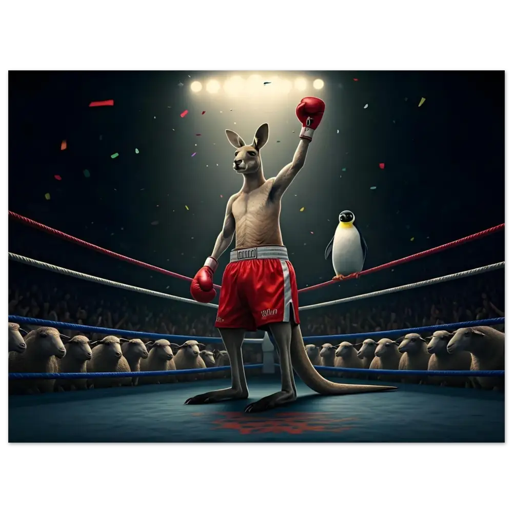 Victorious boxing kangaroo featured in Outback Undisputed Fine Art Poster by PixiOnyx