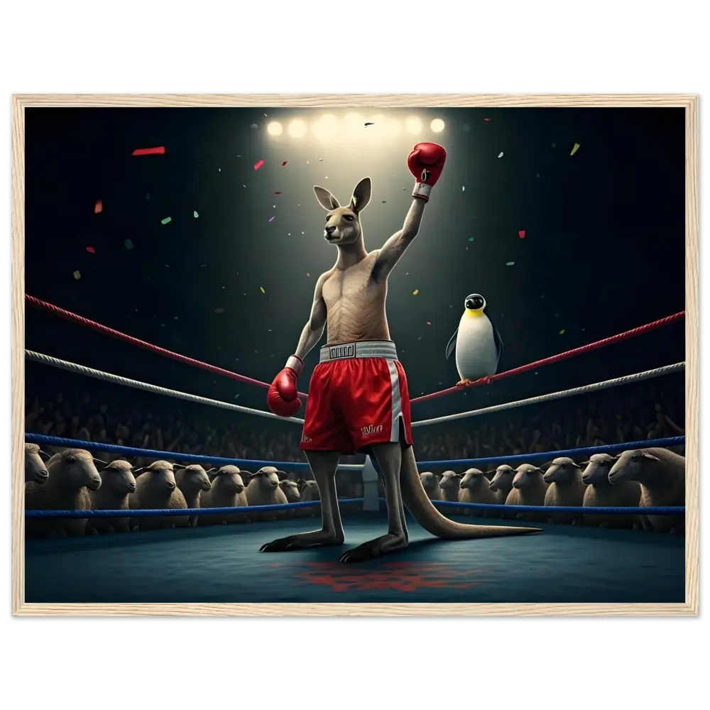 Victorious boxing kangaroo framed poster from Outback Undisputed PixiOnyx Combat Comedy Display