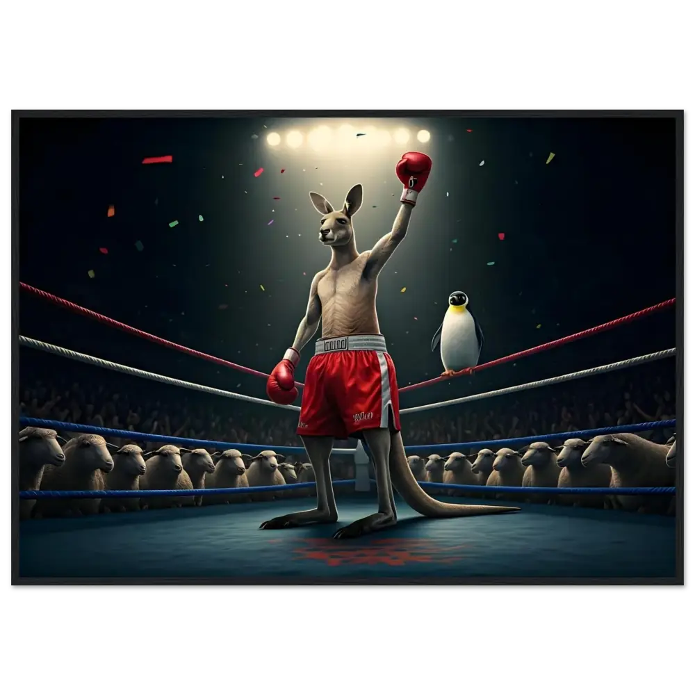 Victorious boxing kangaroo framed poster from Outback Undisputed PixiOnyx display