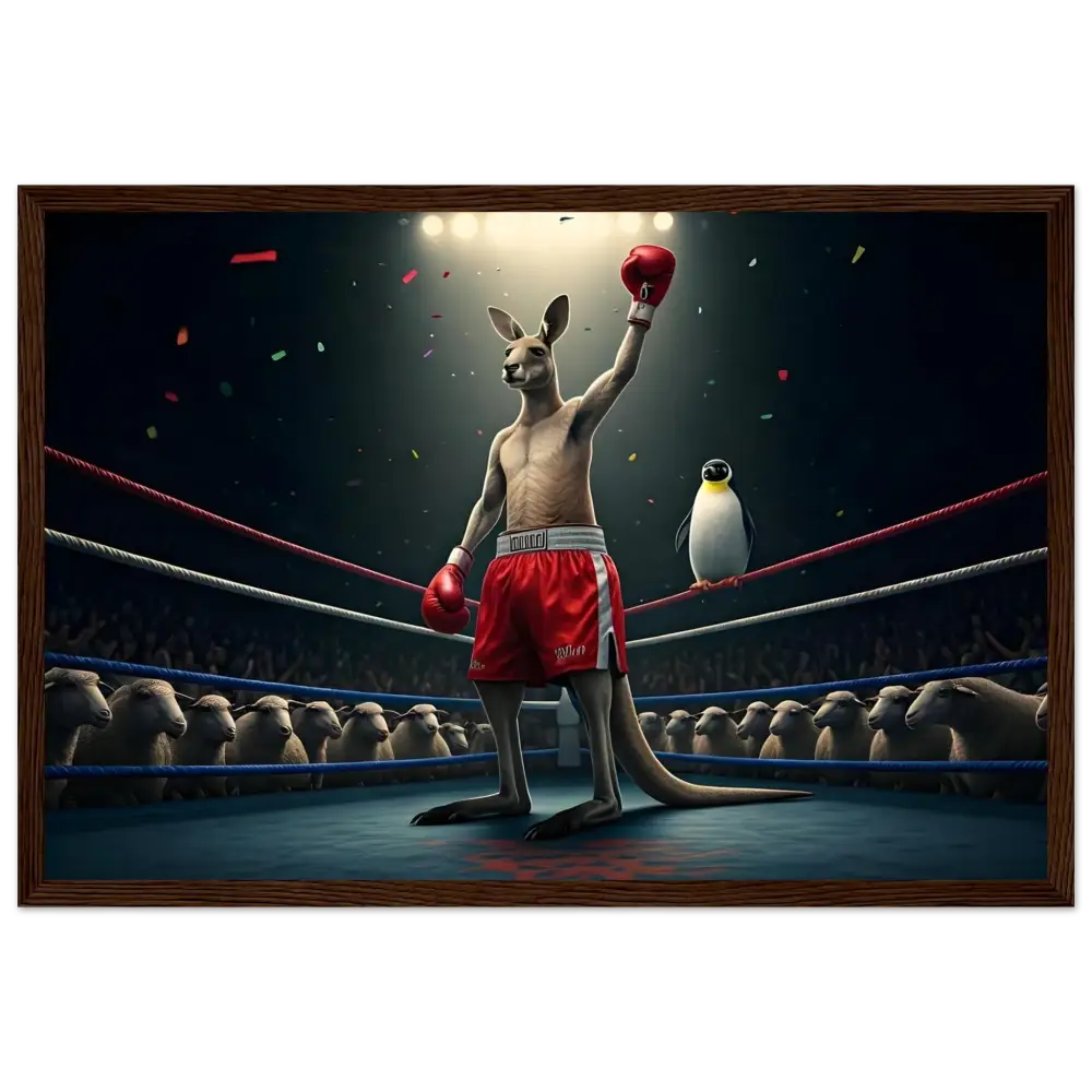 Framed boxing kangaroo victory poster from Outback Undisputed PixiOnyx Combat Comedy Display