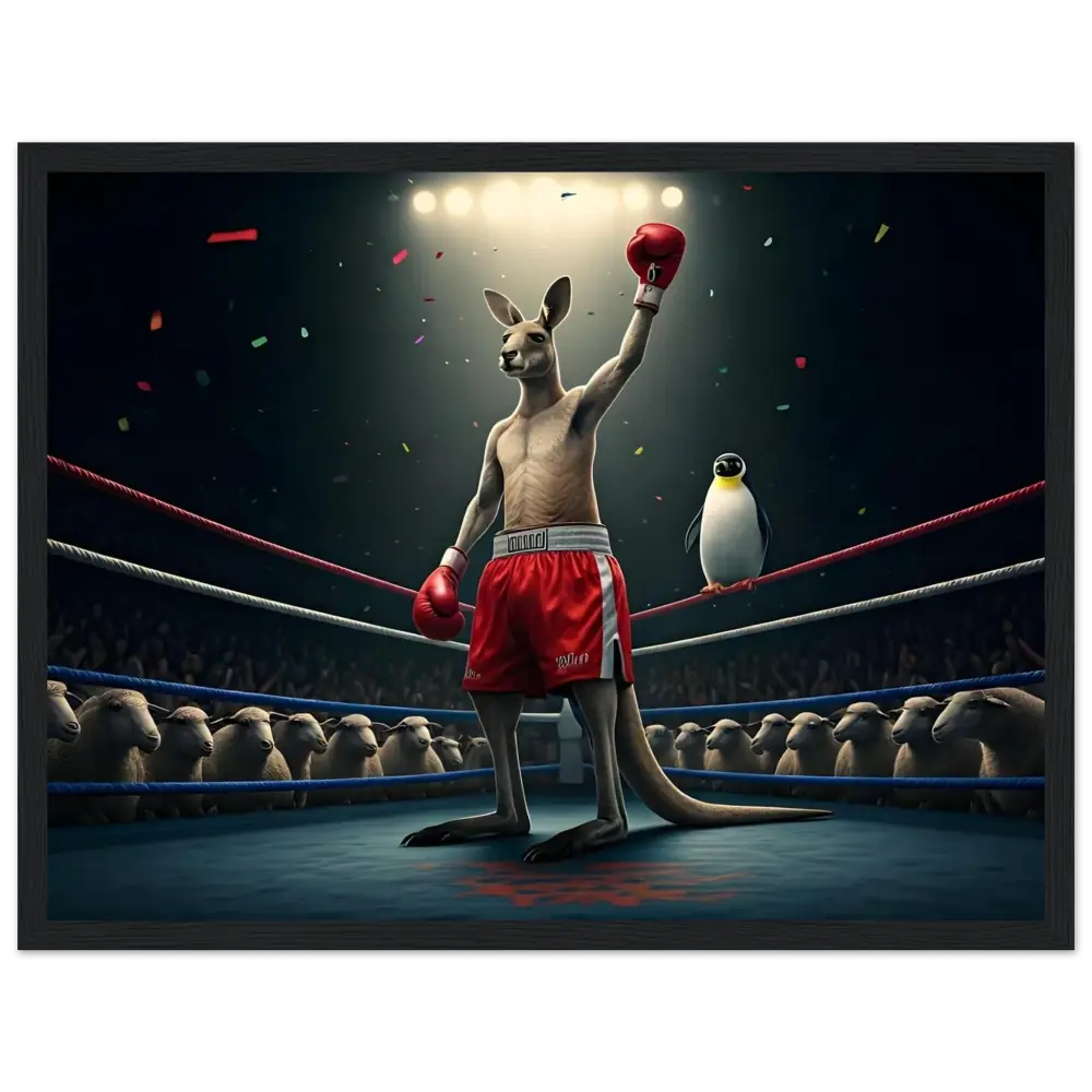 Victorious boxing kangaroo framed poster from Outback Undisputed PixiOnyx Combat Comedy display