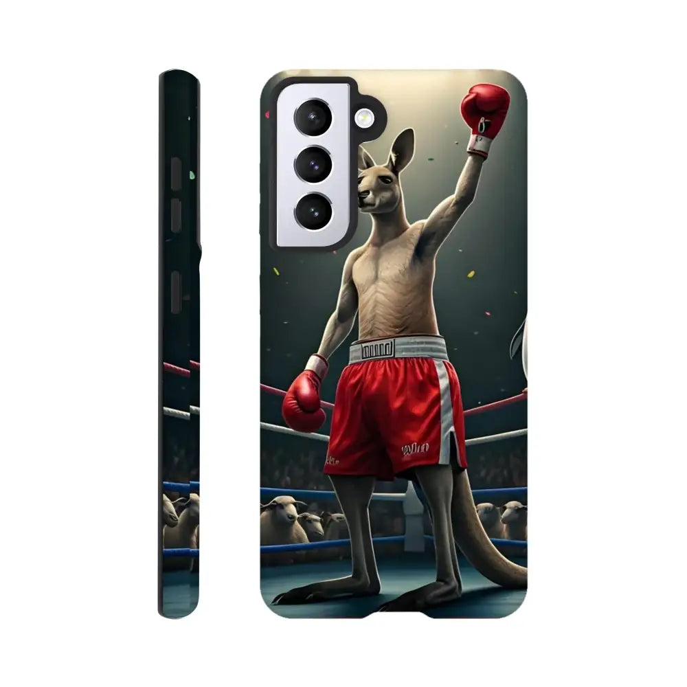 Phone case featuring a boxing kangaroo design from Outback Undisputed Samsung Tough Case PixiOnyx Brawl-Proof Armor