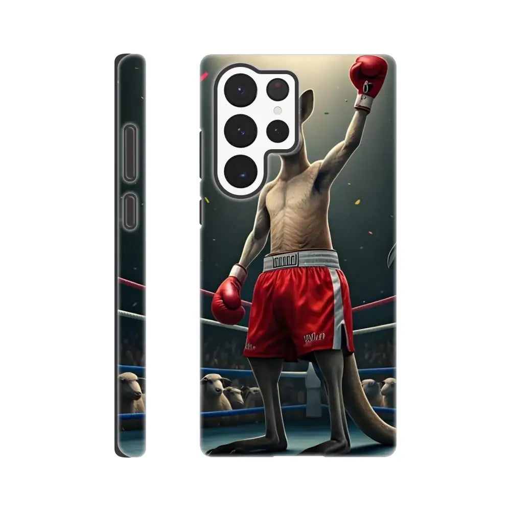 Phone case featuring a kangaroo boxer design from Outback Undisputed Samsung Tough Case PixiOnyx Brawl-Proof Armor