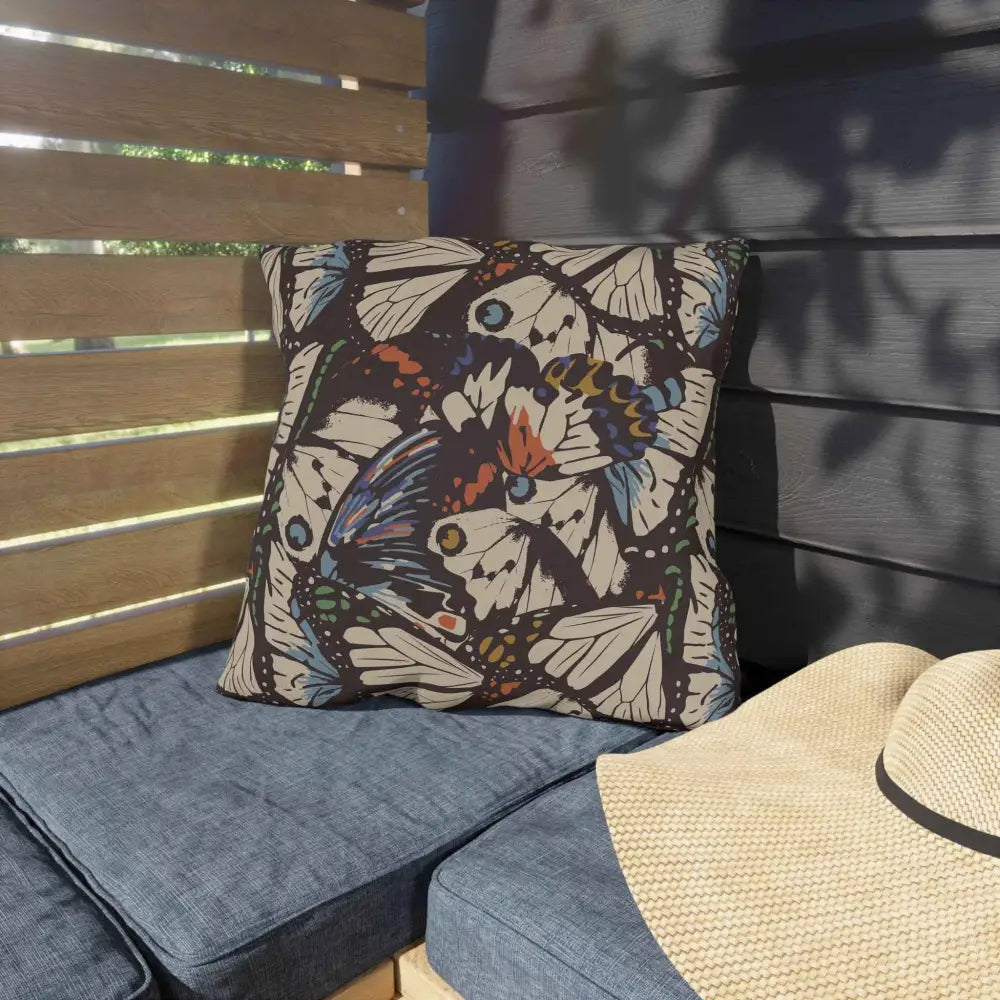Outdoor lounge space cushion with vibrant butterfly pattern for lounge space flutter by Honson Ventures Limited