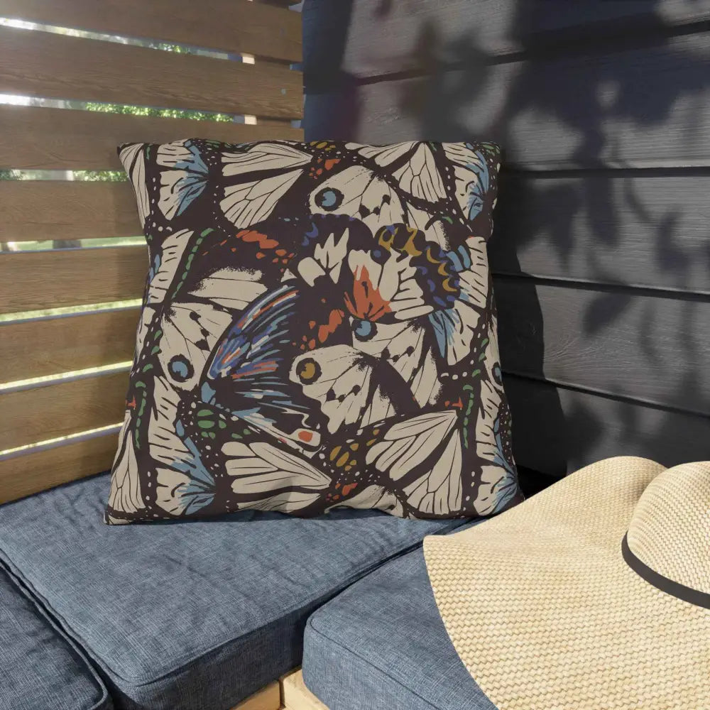 Decorative outdoor pillow with colorful butterfly pattern for lounge space flutter by Honson Ventures Limited