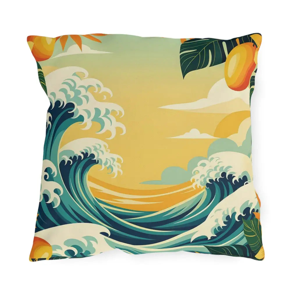 Square decorative outdoor pillow with Tropical Wave design from PixiOnyx Mango Coast