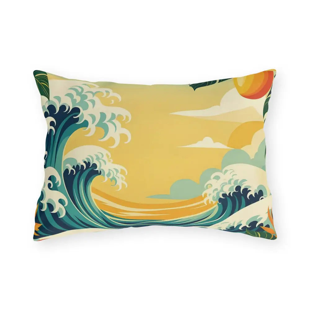 Rectangular decorative pillow with wave design from Outdoor Pillow Tropical Wave PixiOnyx Mango Coast Cushion