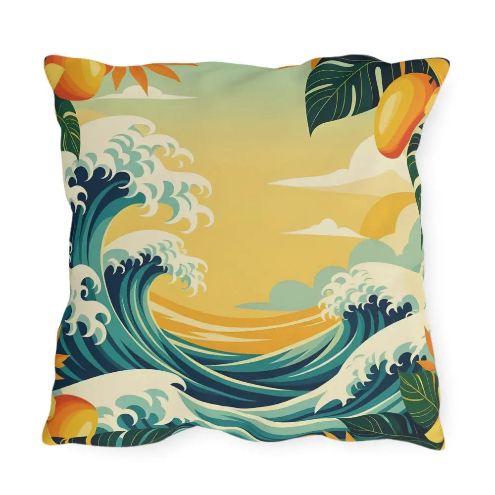 Decorative tropical wave outdoor pillow from PixiOnyx Mango Coast Cushion