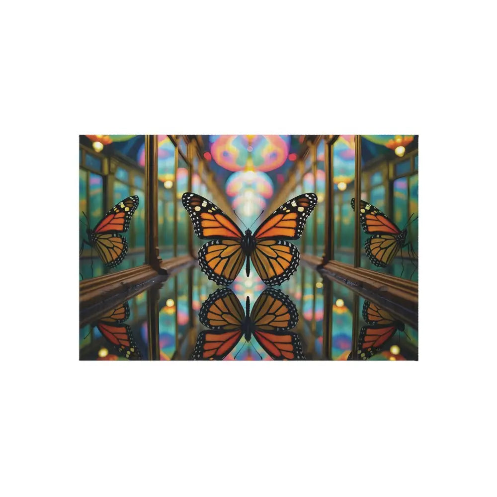 Outdoor Rug Butterfly Reflection featuring Monarch Butterfly canvas print from PixiOnyx Gardencore Mat