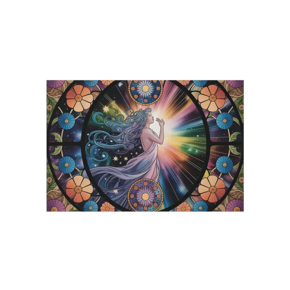 Outdoor Rug Celestial Bloom featuring stained-glass-style celestial woman design