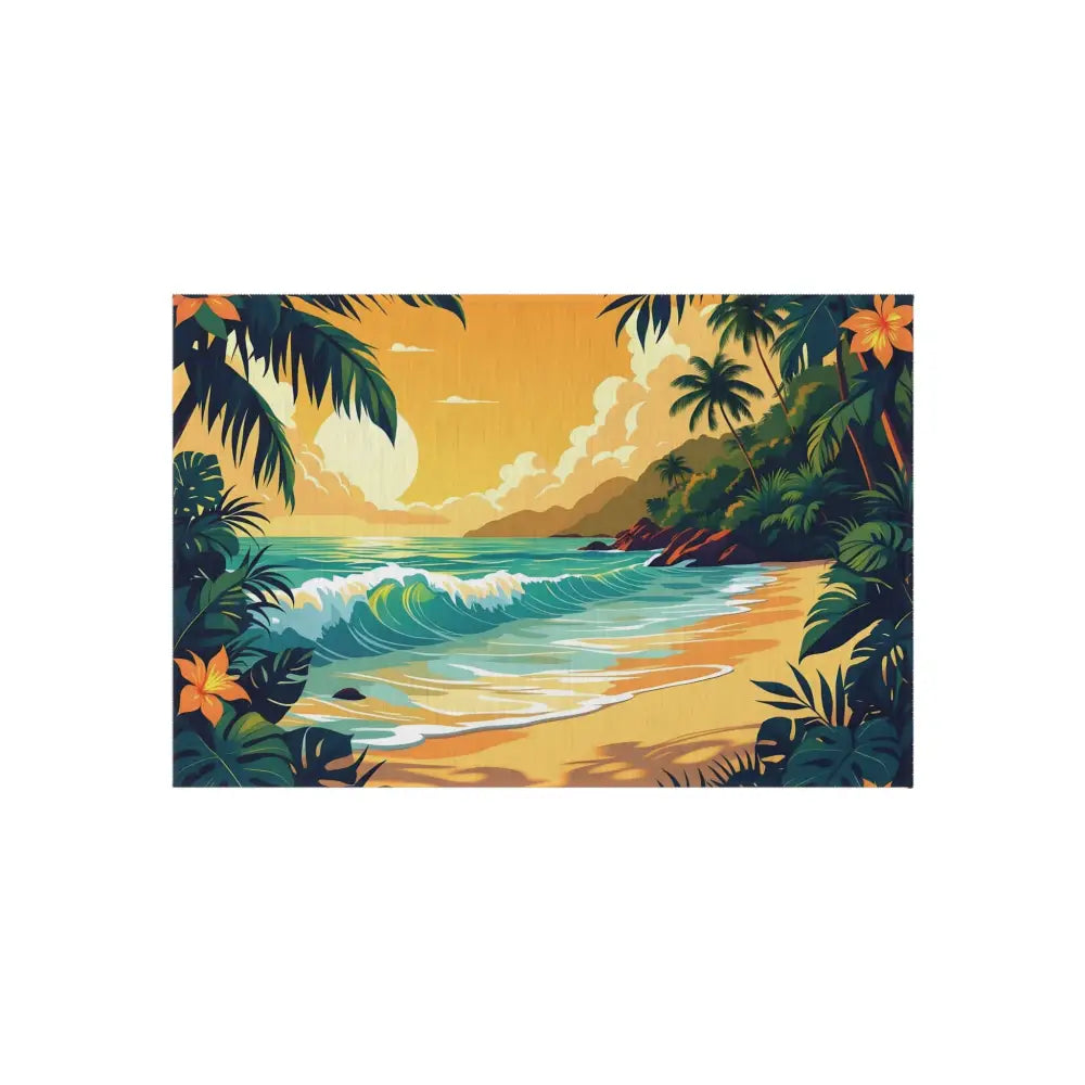 Outdoor Rug Tropical Beach Paradise displaying vibrant Caribbean coastal scenery