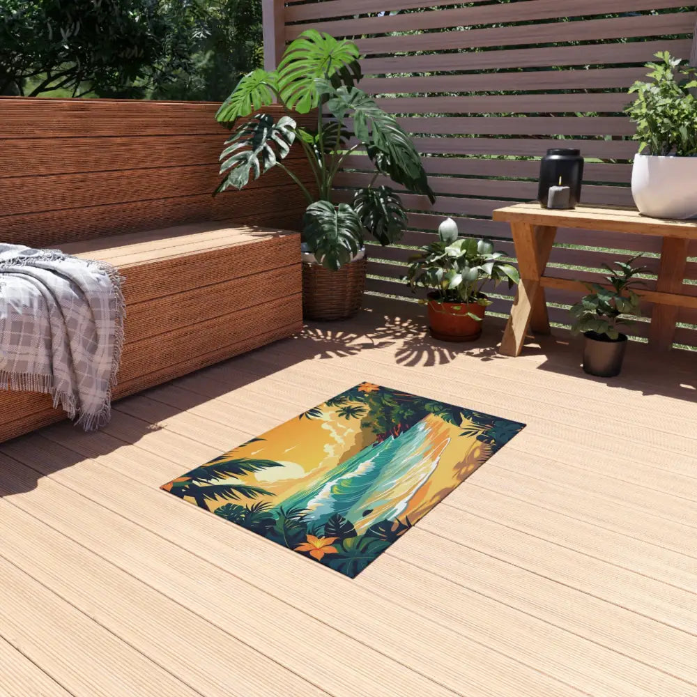 Tropical waterfall rug from Outdoor Rug Tropical Beach PixiOnyx Island Escape